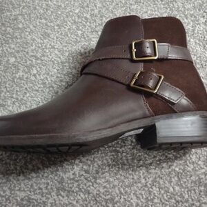 Clarks Dark Brown Leather and Suede Moto Boots